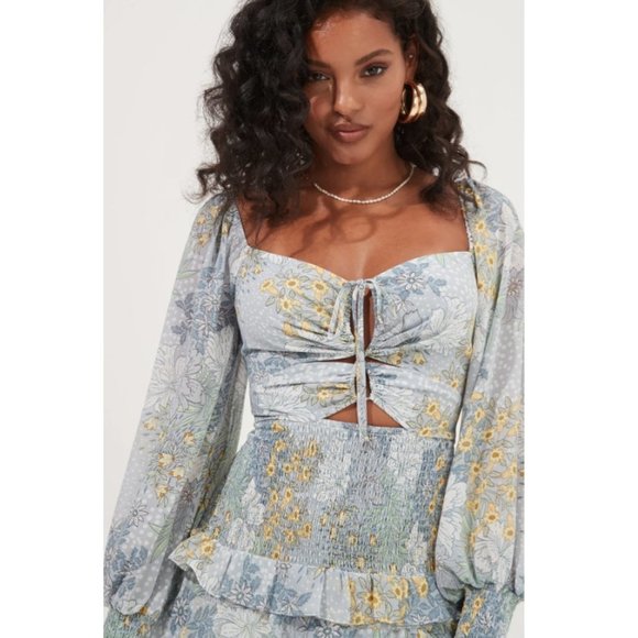 ASTR MARIETTA FLORAL CINCHED BUST CUTOUT MINI DRESS - Picture 5 of 5